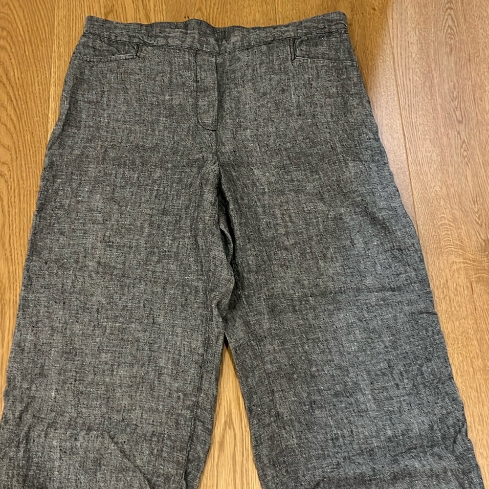 J Jill Love Linen Women's Size L High Waist Wide Leg Ankle Crop Pants 4 Pockets